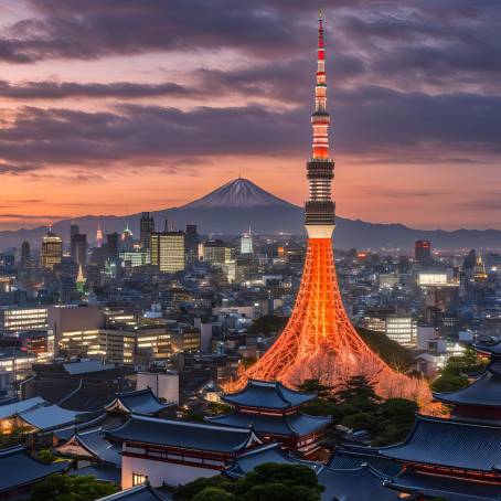 Tokyo Evening View with Senso ji Temple  Sky tree