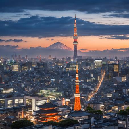 Tokyo Senso ji Temple  Sky tree in Twilight Glow