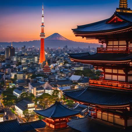 Tokyo Twilight Magic Senso ji Temple  Sky tree