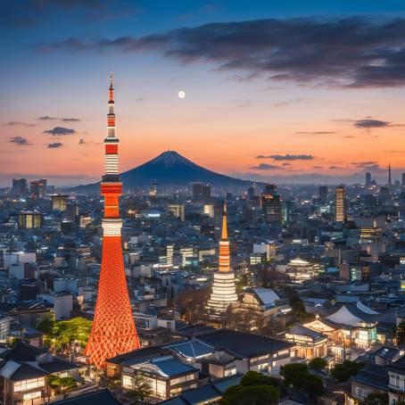 Tokyo Twilight Skyline Featuring Senso ji Temple  Sky tree