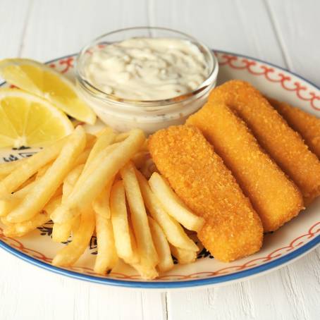 Top Down View of Fish and Chips on Plate