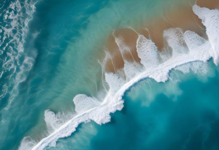 Top Down View of Turquoise Ocean Water with Foam and Splashes, Abstract Natural Texture