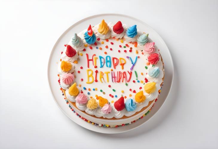 Top View of Festive Birthday Cake on White Surface