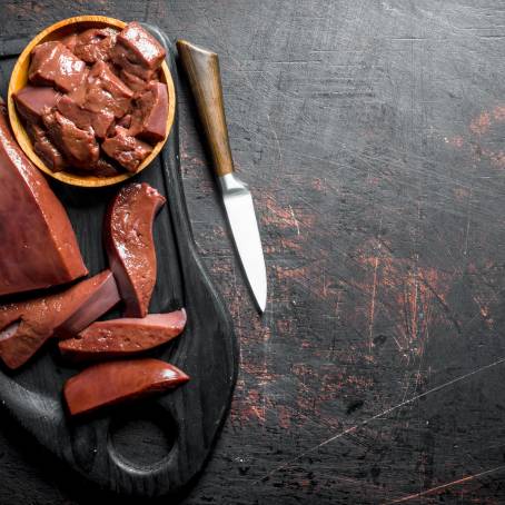 Top View of Fresh Raw Pork Liver Isolated on White Background, Perfect for Cooking