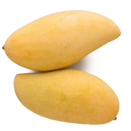 Top View of Fresh Yellow Mango Isolated on Clean White Background, Perfect for Tropical Fruit Photo