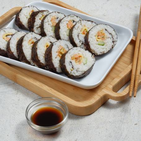 Top View of Gimbap Korean Food Style, Isolated on White Background, Ready to Eat