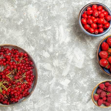 Top View of Isolated Cranberries with Leaves White Background, Full Depth of Field Focus