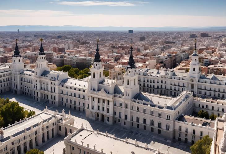 Top View of Madrid from Almudena Cathedral Aerial Cityscape and Historic Landmarks