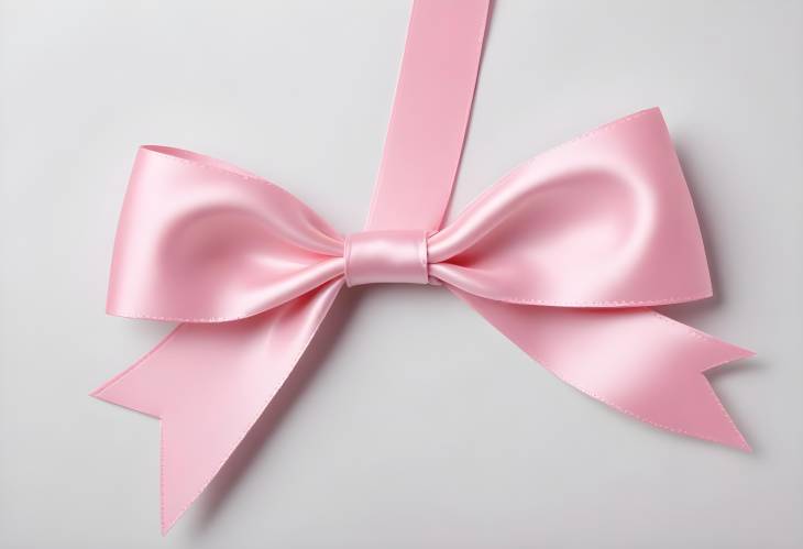 Top View of Pink Satin Ribbon Bow on White Background, Ideal for Gift Wrapping and Party Decorations