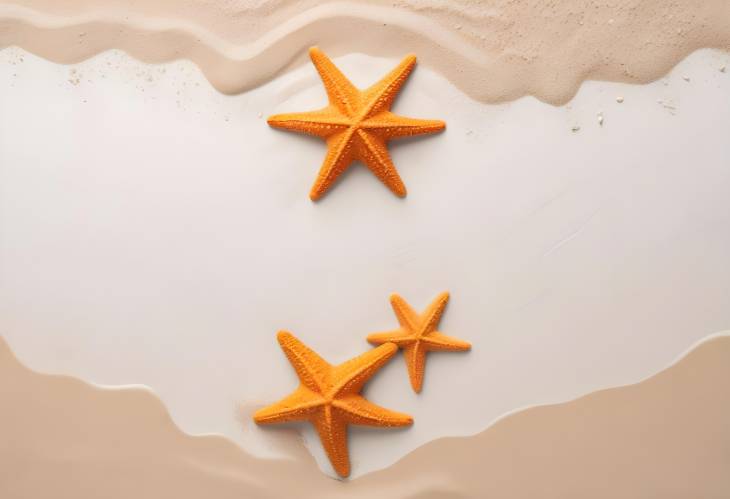 Top View of Starfish and Sea Sand on White Background Ideal for Summer Vacation and Beach Designs