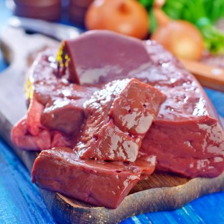 TopDown View of Raw Pork Liver Isolated Fresh on White Background for Cooking