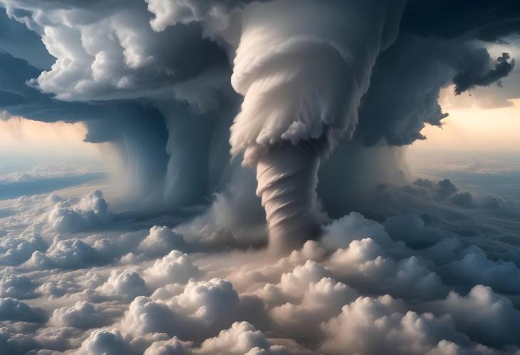 Tornado Over Clouds Aerial View Showcasing Natures Majestic and Powerful Imagery