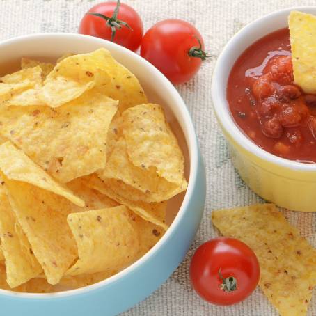 Tortilla Chips with Homemade Tomato Salsa in Bowl