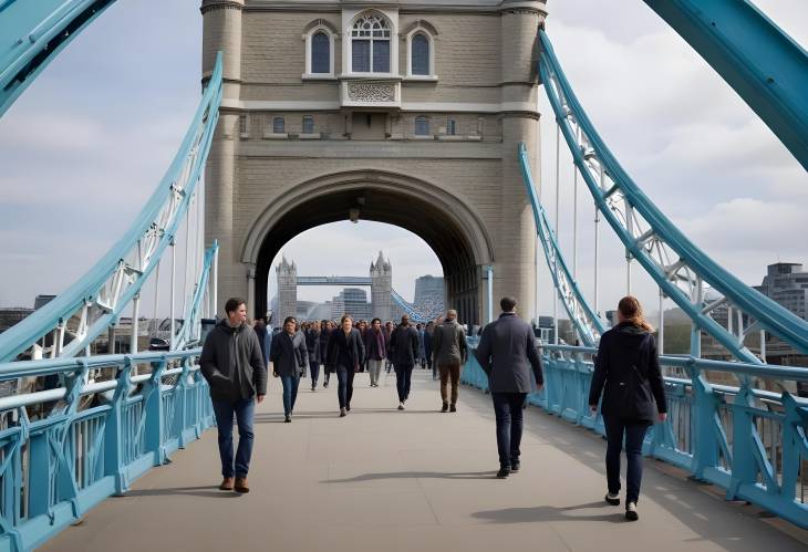 Tower Bridge London People Walking Across Iconic Bridge in England