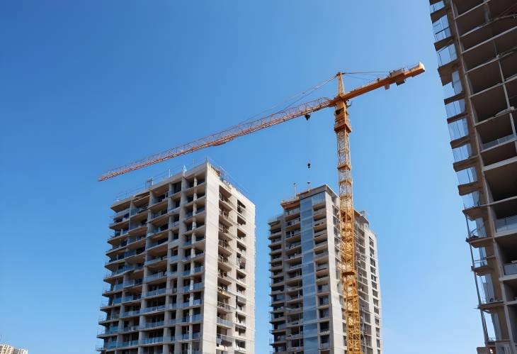 Towering Heights Construction Crane and Building Site Under a Blue Sky