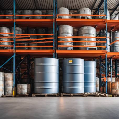 Toxic Chemical Containers and Plastic Barrels in a Warehouse  Safe Storage and Efficient Management