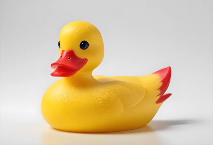 Toy Yellow Duck with Red Beak Isolated on a White Background