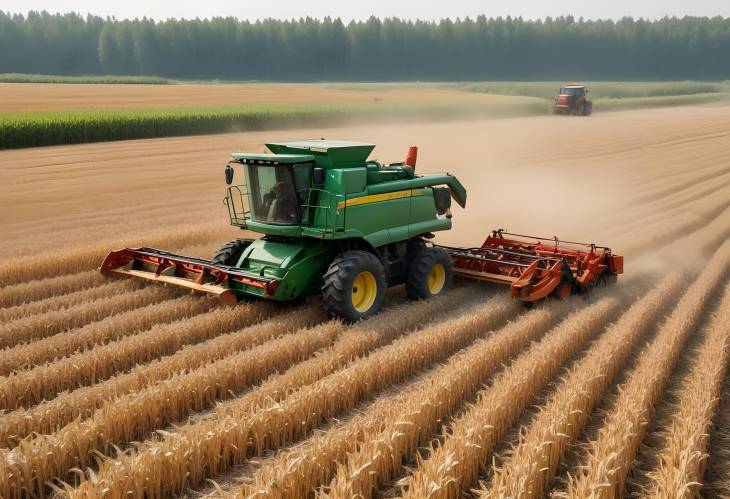 Tractor Work and Forage Harvester Cutting Corn for Silage in Agricultural Field