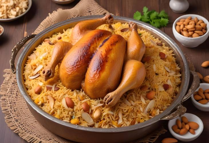 Traditional Chicken Kabsa with Roasted Chicken and Almonds