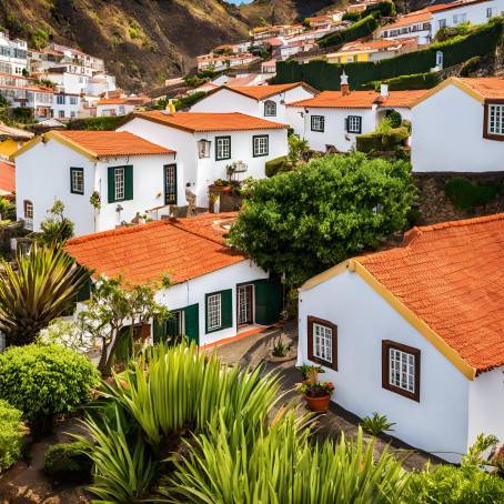 Traditional Madeira Homes Sunlit Portuguese Architecture in a Scenic View