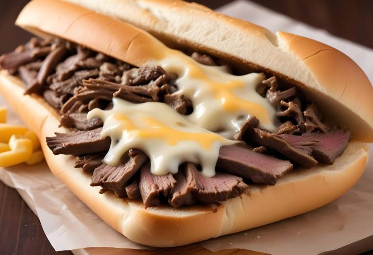 Traditional Philly Cheesesteak Melted Cheese and Thinly Sliced Steak Sandwich