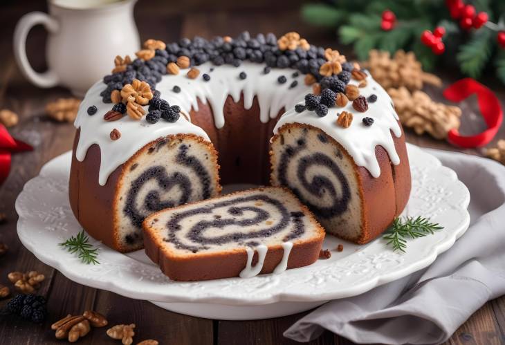 Traditional Polish Poppy Seed Cake Christmas Eve Delight with Icing and Walnuts