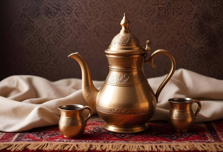 Traditional Saudi Coffee Pot and Dallah with Dates on Elegant Table