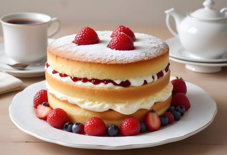 Traditional Victoria Sponge  Light and Fluffy Cake with Jam and Cream Filling