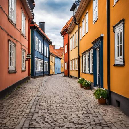 Traditional Ystad Colorful Swedish Street with Charming Architecture