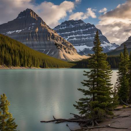 Tranquil Bow Lake A Serene Rocky Mountain Gem Along Icefields Parkway, Alberta