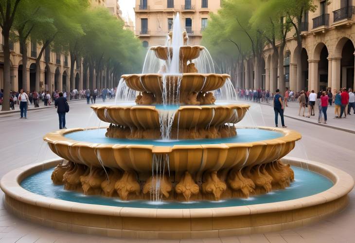 Tranquil Cascading Fountain in Barcelona A Serene Oasis in the Heart of Spain