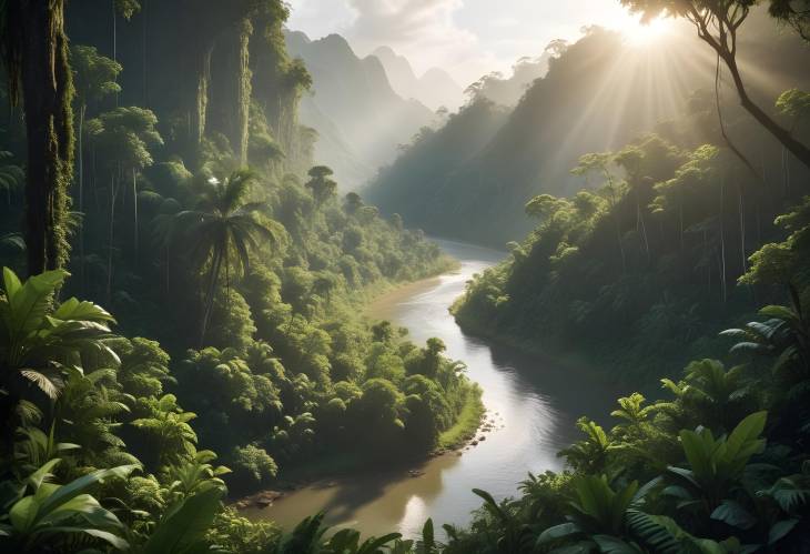 Tranquil River Flowing Through Tropical Jungle