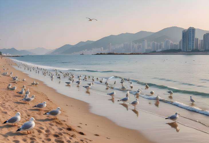 Tranquil Seagulls at Haeundae Beach, Busan, South Korea