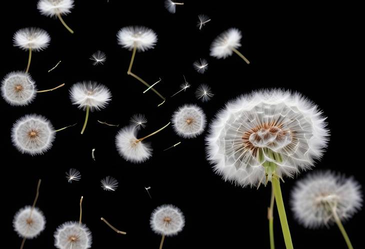 Tranquil Simplicity White Dandelion with Floating Seeds