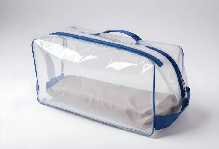 Travel Bag with Zippered Transparent Film Case on White Background