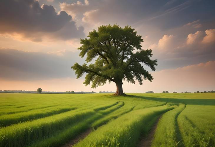 Tree in Green Field  Beautiful Countryside Rural Landscape