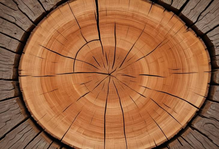 Tree Rings on Weathered Wood Cross Section of a Cut Log