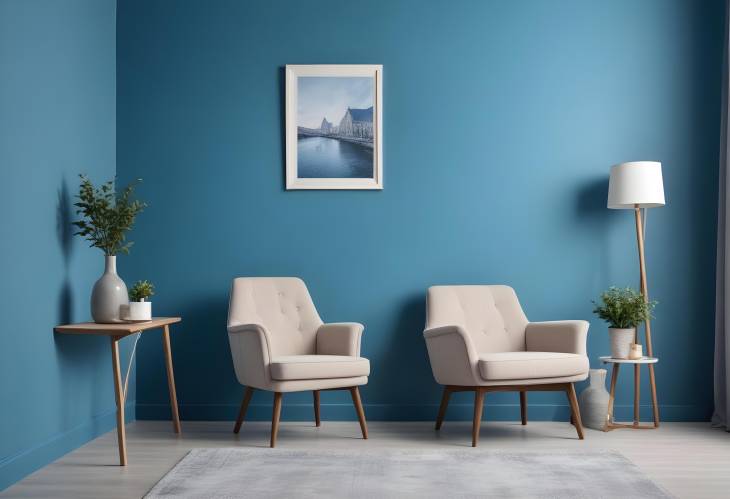 Trendy Living Room with Armchair and Blue Wall Art Display