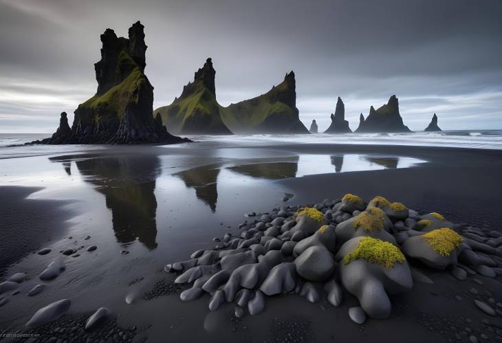 Troll Toes Basalt Formations on Black Beach Reynisdrangar Sea Stacks, Vik, Iceland