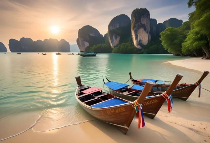 Tropical Beach on Krabi Island with Long Tail Boats A Stunning Thai Landscape