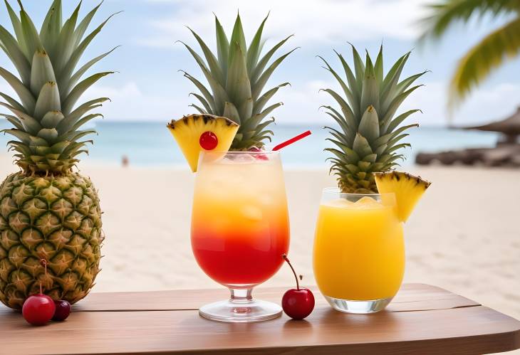 Tropical Bliss Cocktail with Pineapple and Cherry