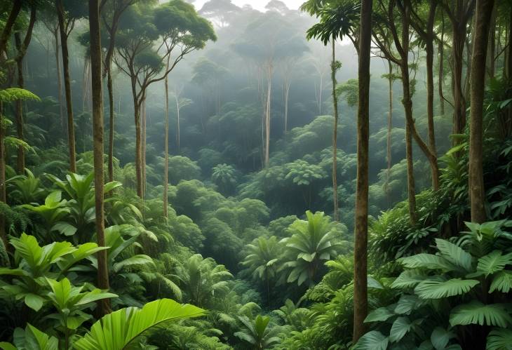 Tropical Forest with Rich Greenery, Shady Trees, and Lush Foliage