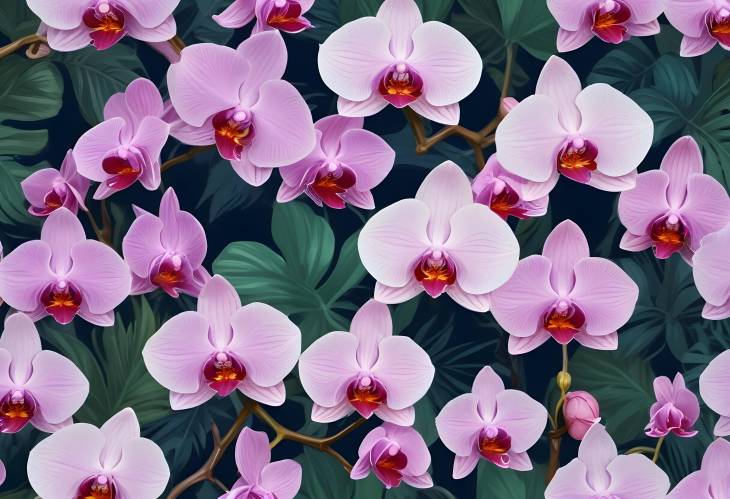 Tropical Orchids Floral Art Vibrant Exotic Flowers, Botanical Beauty, Natures Design