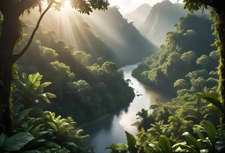 Tropical Paradise River and Lush Green Jungle