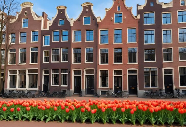 Tulips and Dutch Heritage Facades of Old Amsterdam Houses