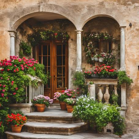 Tuscan Beauty Flower Adorned Porch in Italy