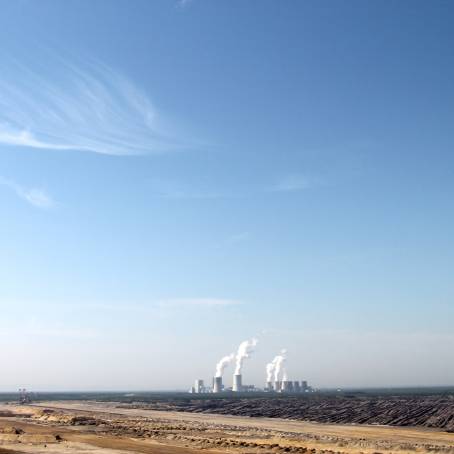 Twilight Industrial Scene Lignite Mine  Chimneys