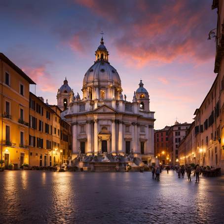 Twilight Magic at Piazza Navona, Rome A Stunning Evening in Italy Historic Square