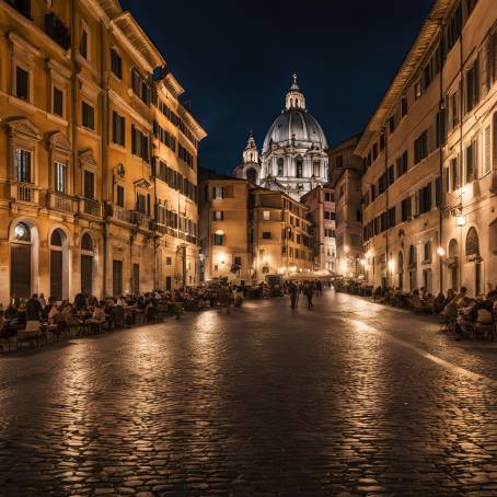 Twilight Serenade at Piazza Navona Rome Historic Square Lit by the Evening Glow