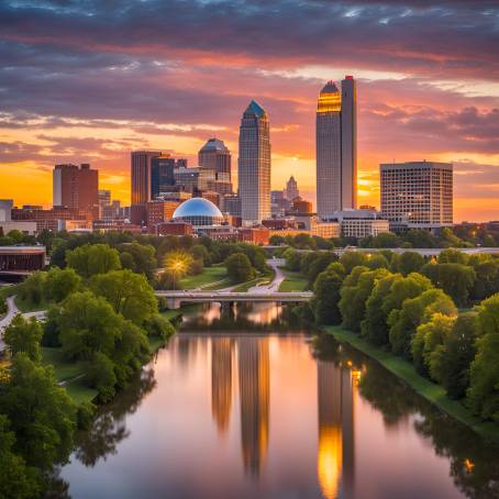 Twilight Tapestry Columbus Skyline Painted in Sunset Hues